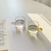 水杯 韓國ins玻璃杯奶罐創意圓球把手牛奶杯子濃縮咖啡杯量杯迷你奶盅 創意造型水杯 壹灣出貨 韓國玻璃杯 玻璃杯有蓋