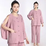 墨韵書香 紗線棉透氣護理服臥床老人康復衣服春夏薄款骨折打石膏易穿脫衣服臺灣出貨💯