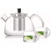 【LINOX】900ML短嘴玻璃茶壺X1+150ML玻璃杯X2(耐熱玻璃冷壺/泡茶組/一壺二杯組)
