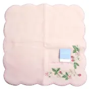 【WEDGWOOD】莓果圖樣刺繡飾邊純棉方巾(粉色)