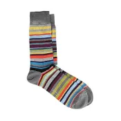 【HOTAI購】【PAUL SMITH】簽白字LOGO棉質混紡跳色橫條紋長筒襪(灰)