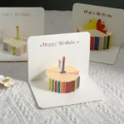 3d立體生日蛋糕賀卡簡約高級折疊生日禮物祝福卡片信封送男女朋友