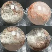【台灣出貨】天然水晶綠幽靈彩幽水晶球擺件小球聚寶盆千層幽靈送底座J1
