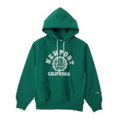 【Champion】官方直營 女款-CASUAL 拉絨印花寬版連帽TEE-綠色