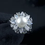 珍珠林~珍珠戒~8MM硨磲貝珍珠水滴型多角切割美鑽戒(內徑18MM.國際戒圍14號) #007