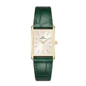 【Daniel Wellington】DW 手錶 Bound 32x22mm 摩登伯朗大道綠皮革方錶-香檳金錶盤(香檳金框)