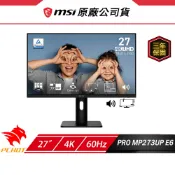 MSI 微星 PRO MP273UP E6 電腦螢幕 27吋 60Hz 4ms 4k 內建喇叭 可旋轉 護眼螢幕 顯示器
