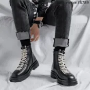  免運 韓國代購 男靴 短靴 切爾西靴 馬丁靴 中筒靴 防水 日本 真皮靴男士特大碼新款馬丁靴45 46爆款皮靴黑色白鞋帶