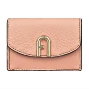 【FURLA 芙拉】FURLA PRIMULA金字LOGO小牛皮3卡釦式三折短夾(粉)