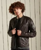 DryDog 跩狗嚴選 跩狗嚴選 極度乾燥 Superdry Moto Racer 公路旅行 重機 機車 騎士 真皮 外套 皮衣 格紋肩膀 盔甲 圓領 巧克力棕 咖啡色 龜甲