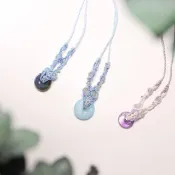 海藍寶拉長石紫水晶平安扣編織項鍊
