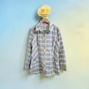 *♡*O'GIRL 歐德名店/粉彩拼格.棉質薄料襯衫/M/近全新/二手衣《Anna的百寶箱》