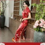 氣質蝴蝶長旗袍 紅色復古中國風 旗袍趴 唐裝長版旗袍 婚禮喜宴 演出服 改良旗袍長洋裝 六色可選-水水女人國