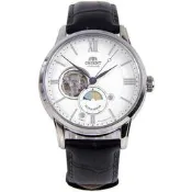 ORIENT 東方錶 SUN&MOON系列 半露空日月相錶 皮帶款 白色 RA-AS0005S