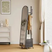 宜悅家居 中古衣帽架帶鏡子家用臥室全身鏡旋轉穿衣鏡移動掛衣架收納臟衣籃 y8068