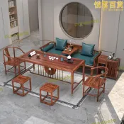 【可開發票】✅新中式實木兩用羅漢床烏金木沙發床榻茶桌椅組合老榆木推拉床