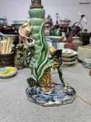 780年代老石灣窯金魚水草臺燈，全品，陶瓷材質，造型生動，金
