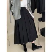 大尺碼毛呢百褶傘裙 高腰中長版顯瘦 棉花糖女孩微胖女孩遮胯親膚舒適 秋冬季新款韓系大裙擺百搭好穿 微胖女孩穿搭