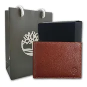 (店+)【Timberland】男皮夾 短夾 荔紋牛皮夾 雙鈔夾 獨立卡夾 黑牛皮紙盒裝+原廠紙袋／咖色(男夾短夾男皮夾)