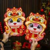 48出貨 蛇年 2025 批發價 新年福字門貼2025裝飾過年春節大門佈置年畵窗戶剪紙蛇年對貼墻貼