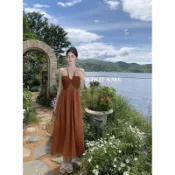 KIKIFAME🤎波希米亞異國美人串珠掛脖長洋裝 掛脖洋裝 A字洋裝 渡假洋裝 無袖洋裝 連身裙 露背洋裝 長裙