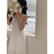 現貨( ^ ^ )/■𝐉𝐍.𝐦𝐚𝐝𝐞｜淡顏清新純慾海邊渡假平口白色長洋裝