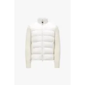 24 秋冬新款 Moncler  白色 、羽絨拼接羊毛針織，立領、隱藏帽設計、拉鏈 夾克、外套。