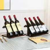 【可開發票】極簡易紅酒架擺件橡膠木實木酒瓶展示架葡萄酒架子酒櫃高檔裝飾品