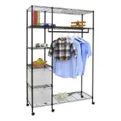 (店+)【品樂生活】46X122X180CM六層吊衣架組附布套+附輪(層架鐵架 置物架 伺服器架)