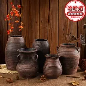 【可開統編】復古土陶罐居家水培乾花盆插花器裝飾擺件懷舊水缸陶瓷大花瓶