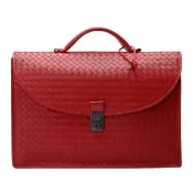 【BOTTEGA VENETA 寶緹嘉】經典編織小牛皮鎖釦手提公事包(大-亮紅色170238-VQ131-6520)