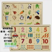40340 數字配對拼圖/盒，木製材質。(尺寸：盒21x8.3x1.3公分)vs認知配對板20×13cm(40713-2