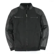 美國百分百【全新真品】Calvin Klein 外套 CK 夾克 皮衣 黑 防風 防水 鋪棉 皮革 騎士 保暖 男衣 S M號