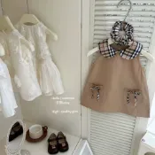 Love-bb【現貨】蘇格蘭!女寶格子洋裝夏季新款娃娃領蝴蝶結背心裙學院風公主裙