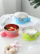 協貿國際日用品生活1館 韓式兒童輔食碗帶蓋保溫雙層隔熱防燙兒童碗304不銹鋼嬰兒碗飯碗