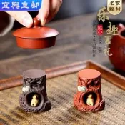 臺灣【免運】松鼠樂趣壺蓋置託 紫砂茶寵擺件 宜興手工紫砂茶道 茶臺擺件 茶玩 茶海 茶配 茶具配件 茶道擺件 茶