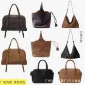 喜挖2店 悠悠保齡球包植鞣頭層小羊皮高級復古休閒大容量手提單肩包女