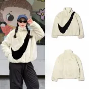(店+)【NIKE 耐吉】NIKE FAUX FUR JACKET 立領外套 毛絨絨 大勾勾 米白 女款 CU6559-238