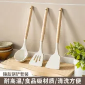 良厝家居 |食品級硅膠鍋鏟湯勺家用廚房炒菜鏟子勺子不粘鍋專用櫸木手柄鍋鏟 矽膠鍋鏟 不沾鍋鍋鏟 矽膠鏟 炒菜鏟 廚房用品