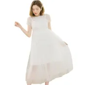 (店+)【lingling】全尺碼-睫毛網紗蕾絲拼接紗長版洋裝 女裝洋裝(PA3386-共2色)