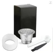 Toyutw)兼容 Nespresso 不銹鋼咖啡膠囊可重複使用可再填充咖啡膠囊杯過濾器帶刷勺壓粉環