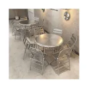 (店+)不鏽鋼桌椅 不鏽鋼餐桌 餐飲店桌椅 韓式工業風燒烤夜宵店網紅大排檔小喫麻辣燙店不銹鋼折疊桌椅組閤
