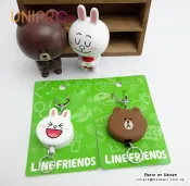 UNIPRO優鋪 【UNIPRO】LINE FRIENDS 熊大 兔兔 頭形 造型 易拉扣證件 掛飾 伸縮 鑰匙圈
