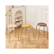 (店+)簡約小凳子 不銹鋼凳子餐桌凳家用圓凳可疊放客廳凳子成人闆凳時尚鐵凳子