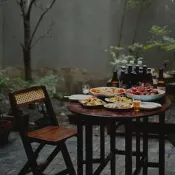 四閒堂中式柚木折疊高桌組合茶桌餐桌現代簡約茶桌套組茶几套裝
