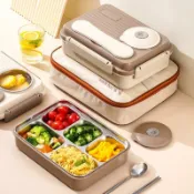 川澤百貨 便當盒 不鏽鋼飯盒 隔熱碗 可微波爐加熱 大容量便攜便當盒 分格餐盤 餐盒 雙層便當盒 附蓋餐盒 贈餐盒保溫袋