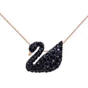奧地利【SWAROVSKI】迷你黑天鵝玫瑰金水晶項鍊 5204133【母親節、情人送禮】