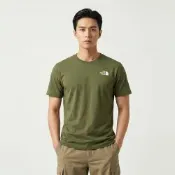 The North Face 印刷Logo背面迷彩圖案短袖T恤-軍綠色