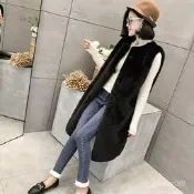毛茸茸皮草馬甲 25秋冬款韓版仿皮草馬甲女中長版大碼馬夾仿兔毛毛絨外套大衣 毛毛背心 馬甲上衣 疊穿 1120 UTF