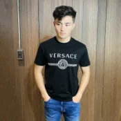 美國百分百【全新真品】Versace 凡賽斯 VJ 短袖 T恤 T-shirt 女王頭 義大利精品 黑色 BQ68